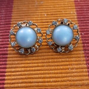 Vintage Clip Earrings Glass Rhinestones